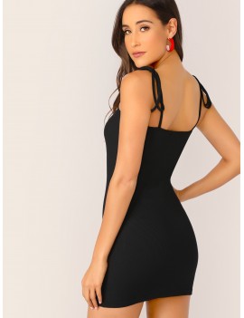 Solid Knot Strap Fitted Dress