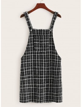 Buttoned Detail Tweed Pinafore Dress