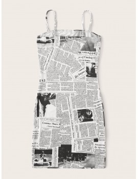 Newspaper Print Bodycon Slip Dress