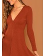 Ribbed Plunging Neck Fit & Flare Dress