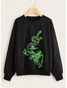Dragon Print Drop Shoulder Sweatshirt
