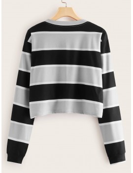 Striped Drop Shoulder Crop Sweatshirt