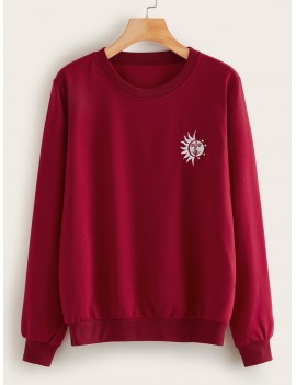Sun & Moon & Star Embroidery Sweatshirt