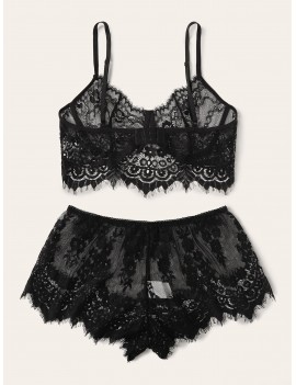 Floral Lace Sheer Underwire Top With Shorts