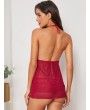 Floral Lace Sheer Halter Dress With Panty