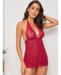 Floral Lace Sheer Halter Dress With Panty