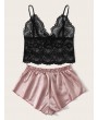 Floral Lace Bralette With Satin Shorts