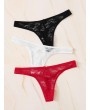 Floral Lace Thong Panty Set 3pack