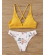 Textured Criss Cross Top With Floral Cheeky Swimwear Set