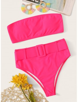 Neon Pink Bandeau Swimwear Set