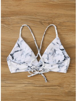 Marble Print Lace Up Swimming Top