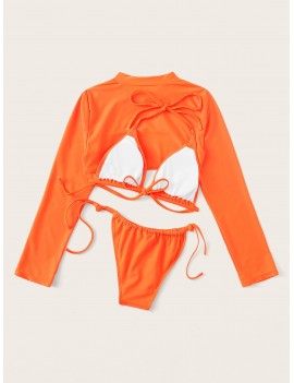 Long Sleeve Halter Top 3 Piece Co-ord Swimwear Set