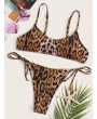 Leopard Spaghetti Strap Top With Tie Side Swimwear