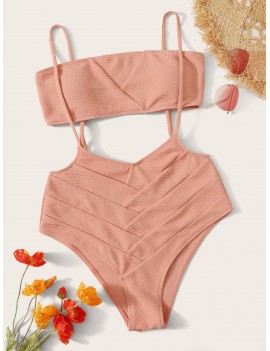 Textured Bandeau With Suspender Swimwear Set