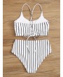 Striped Criss Cross Top With High Waist Swimwear