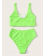 Neon Green Textured Belted Swimwear Set