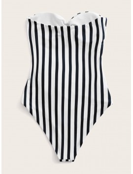 Striped Knot Waist Bandeau One Piece Swimwear