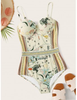 Floral Print Underwire One Piece Swimwear