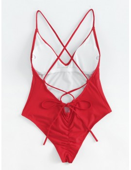 Criss Cross Back Ruched Detail One Piece Swimwear
