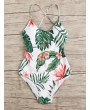 Tropical Print Lace-up Back One Piece Swimsuit