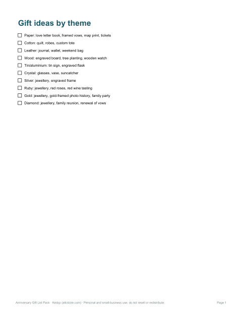 Preview of the first page of Gift idea checklist